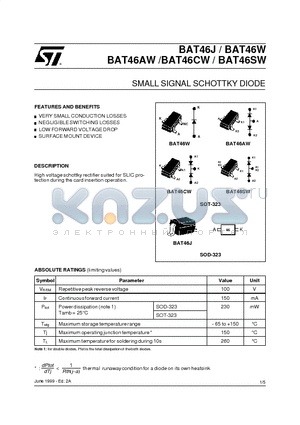 BAT46SW datasheet - SMALL SIGNAL SCHOTTKY DIODE