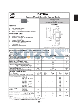 BAT46W datasheet - Surface Mount Schottky Barrier Diode