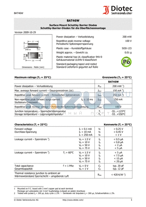 BAT46W datasheet - Surface Mount Schottky Barrier Diodes