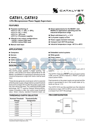 CAT811REUS-T datasheet - 4-Pin Microprocessor Power Supply Supervisors