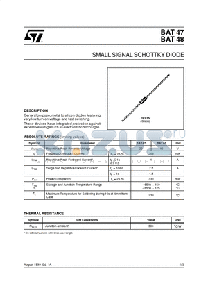 BAT47 datasheet - SMALL SIGNAL SCHOTTKY DIODE