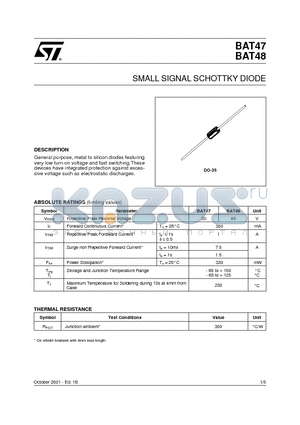 BAT47 datasheet - SMALL SIGNAL SCHOTTKY DIODE