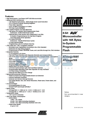 ATMEGA169V-8AI datasheet - 8-bit Microcontroller with 16K Bytes In-System Programmable Flash