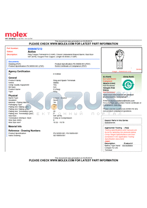 0508587212 datasheet - Ring Tongue Terminal for 6 AWG, Closed Uninsulated Brazed Barrel, Stud Size5/8