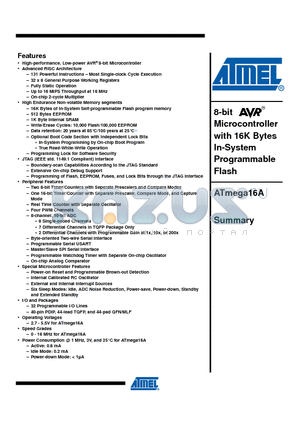 ATMEGA16A-MU datasheet - 8-bit Microcontroller with 16K Bytes In-System Programmable Flash