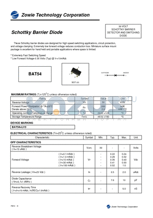 BAT54 datasheet - SCHOTTKY BARRIER DIODE