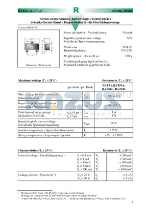 BAT54 datasheet - Surface mount Schottky-Barrier Single-/ Double-Diodes