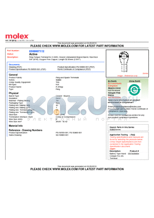 0508607112 datasheet - Ring Tongue Terminal for 2 AWG, Closed Uninsulated Brazed Barrel, Stud Size 5/8