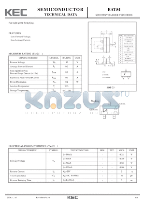 BAT54 datasheet - SCHOTTKY BARRIER TYPE DIODE