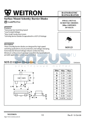 BAT54 datasheet - Surface Mount Schottky Barrier Diodes