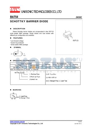 BAT54 datasheet - SCHOTTKY BARRIER DIODE