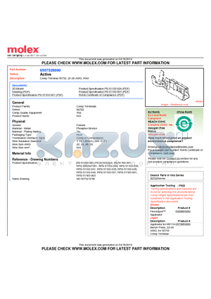 0507528000 datasheet - Crimp Terminal 50752, 22-28 AWG, Reel