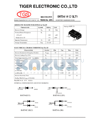 BAT54 datasheet - SCHOTTKY BARRIER DIODE