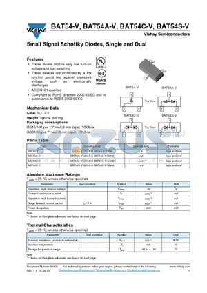 BAT54-V-GS18 datasheet - Small Signal Schottky Diodes, Single & Dual