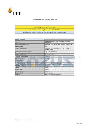 050910-0002 datasheet - D*M High reliable D-Sub Connectors with crimp termination