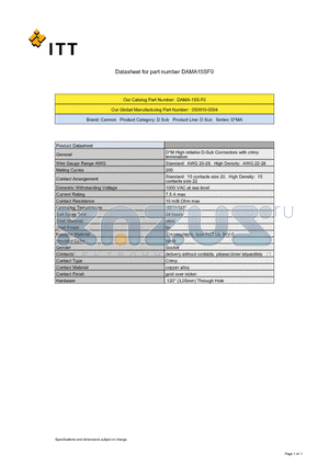 050910-0004 datasheet - D*M High reliable D-Sub Connectors with crimp termination