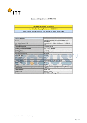 050909-0011 datasheet - D*M High reliable D-Sub Connectors with crimp termination