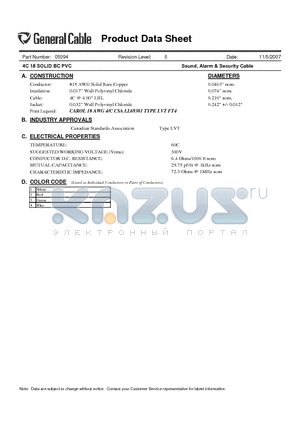 05094 datasheet - Sound, Alarm & Security Cable