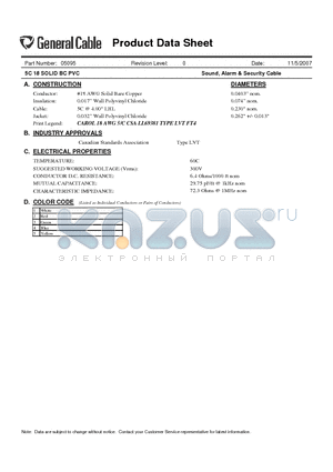 05095 datasheet - Sound, Alarm & Security Cable