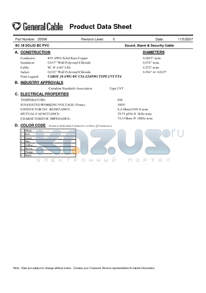 05098 datasheet - Sound, Alarm & Security Cable