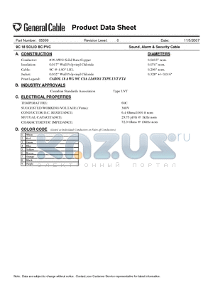 05099 datasheet - Sound, Alarm & Security Cable