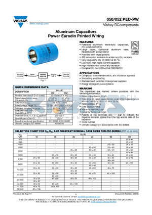 050PED-PW datasheet - Aluminum Capacitors Power Eurodin Printed Wiring