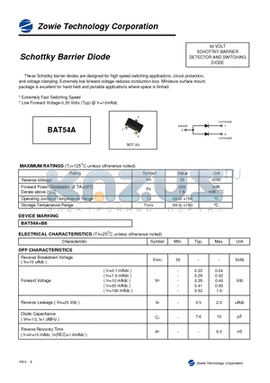 BAT54A datasheet - SCHOTTKY BARRIER DIODE