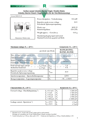 BAT54A datasheet - Surface mount Schottky-Barrier Single-/ Double-Diodes