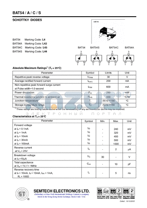 BAT54A datasheet - SCHOTTKY DIODES