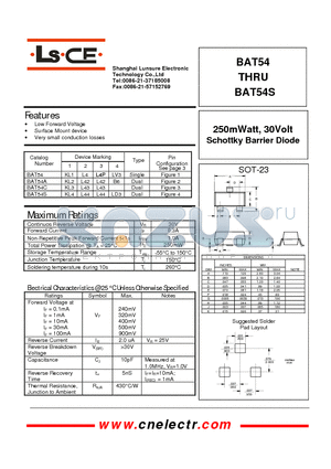 BAT54A datasheet - 250mWatt, 30volt schottky barrier diode
