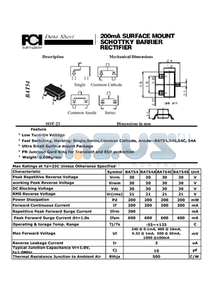 BAT54A datasheet - 200mA SURFACE MOUNT SCHOTTKY BARRIER RECTIFER