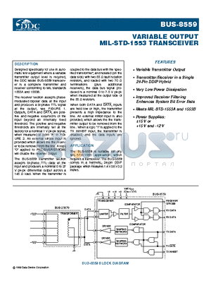 BUS-8559-100S datasheet - VARIABLE OUTPUT MIL-STD-1553 TRANSCEIVER