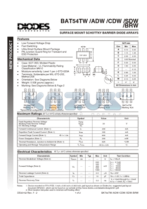 BAT54ADW datasheet - SURFACE MOUNT SCHOTTKY BARRIER DIODE ARRAYS