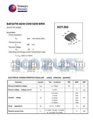 BAT54ADW datasheet - SCHOTTKY DIODE