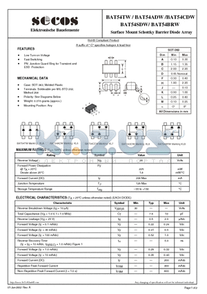 BAT54ADW datasheet - Surface Mount Schottky Barrier Diode Array