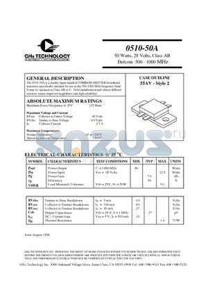 0510-50A datasheet - 50 Watts, 28 Volts, Class AB Defcom 500 - 1000 MHz