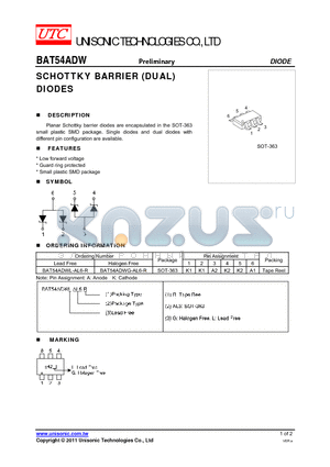 BAT54ADWL-AL6-R datasheet - SCHOTTKY BARRIER (DUAL) DIODES