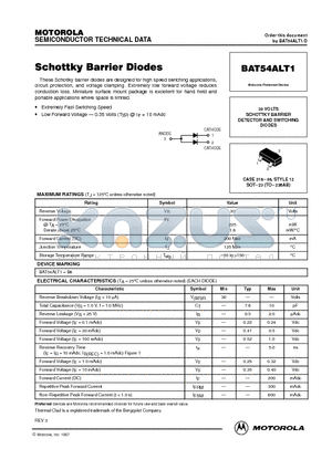 BAT54ALT1 datasheet - 30 VOLTS SCHOTTKY BARRIER DETECTOR AND SWITCHING DIODES