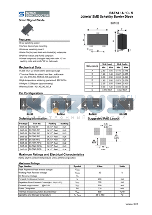 BAT54ARF datasheet - 200mW SMD Schottky Barrier Diode