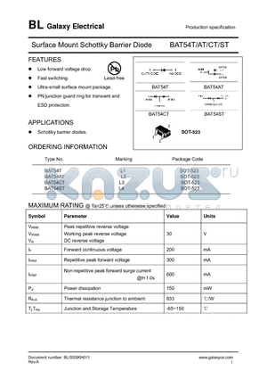 BAT54AT datasheet - Surface Mount Schottky Barrier Diode