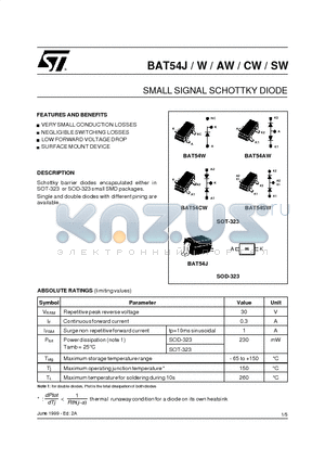 BAT54AW datasheet - SMALL SIGNAL SCHOTTKY DIODE