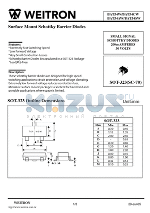 BAT54AW datasheet - Surface Mount Schottky Barrier Diodes