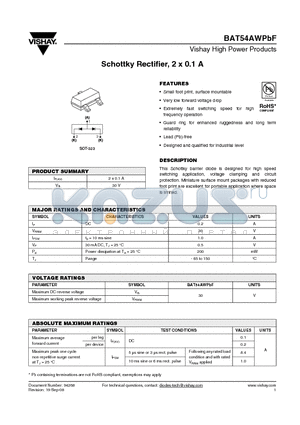 BAT54AW datasheet - Schottky Rectifier, 2 x 0.1 A