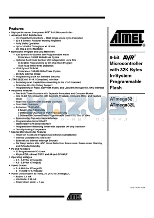 ATMEGA32-16AU datasheet - 8-bit AVR Microcontroller with 32K Bytes In-System Programmable Flash