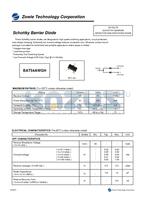 BAT54AWGH datasheet - Schottky Barrier Diode
