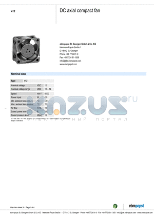 412 datasheet - DC axial compact fan