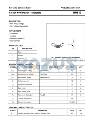 BUS13 datasheet - Silicon NPN Power Transistors