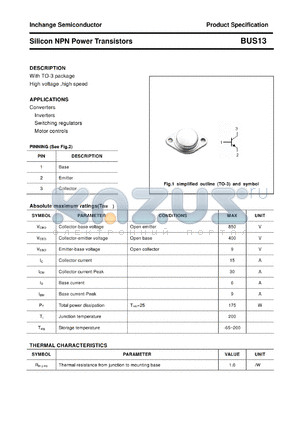 BUS13 datasheet - Silicon NPN Power Transistors