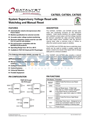 CAT825ZSDI-G datasheet - System Supervisory Voltage Reset with Watchdog and Manual Reset