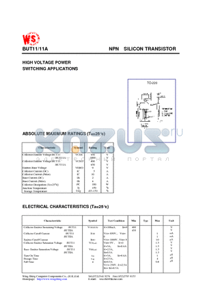 BUT11 datasheet - NPN SILICON TRANSISTOR(HIGH VOLTAGE POWER SWITCHING APPLICATIONS)